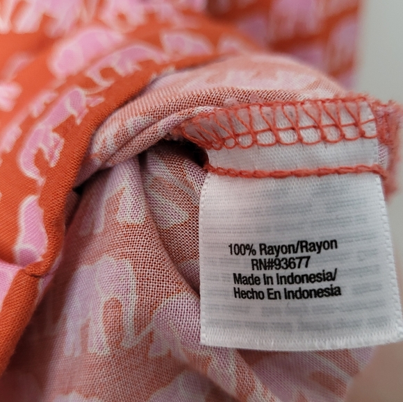 A.N.A. A New Approach Long Sleeve Blouse Orange + Pink Elephants Pleated Front - Picture 12 of 15